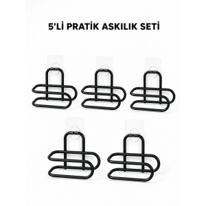 Siyah Metal Wc Kağıtlık Yapışkanlı Tuvalet Kağıdı Rulo Tutucu 5 Adet Avantajlı Set