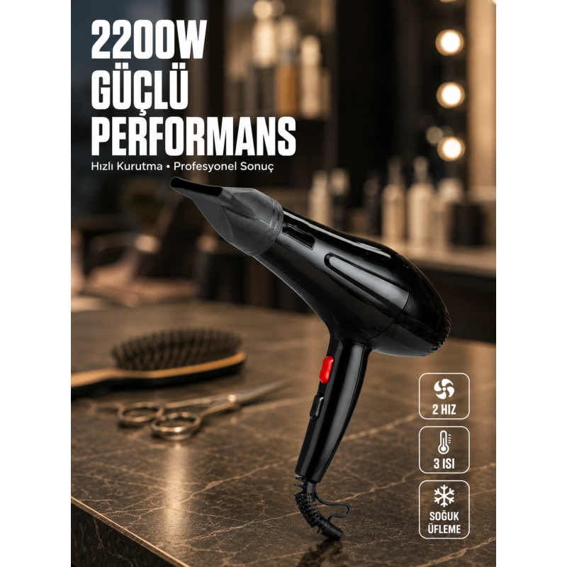 Soğuk Üfleme Özellikli 2200w Profesyonel Fön Makinesi Soğuk Üfleme Özellikli 2200w Profesyonel Fön Makinesi