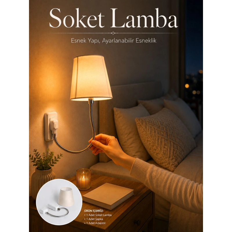 Soket Lamba Yatak Başı Işığı Ayarlanabilir Boyunlu Soket Lamba Yatak Başı Işığı Ayarlanabilir Boyunlu