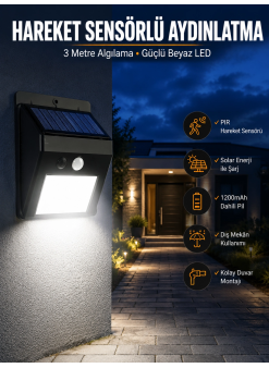 Solar Güneş Enerji Panelli Sensörlü Lamba Enerji Tasarruflu