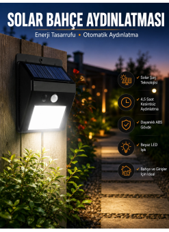 Solar Lamba Giriş, Bahçe Yol Avlu Hareket Sensörlü Led Parlak Gece Su Geçirmez