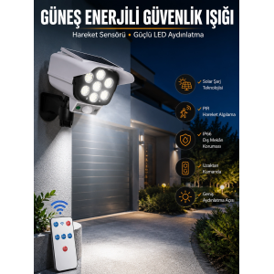 Solar Lamba Kamera Görünümlü Duvar Lambası Dönebilen Bahçe Aydınlatması