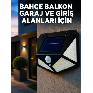 Solar Led Bahçe Aydınlatma Lambası 3 Işık Modlu Sensörlü Duvar Tipi Dış Mekan