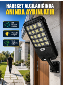 Solar Led Bahçe Lambası Hareket Sensörlü Uzaktan Kumandalı Dış Mekan Aydınlatma