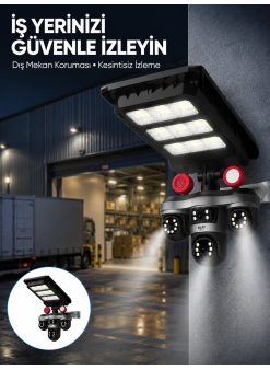 Solar Panelli 3 Lens Dış Mekan Güvenlik Kamerası Hareket Algılamalı Led Aydınlatmalı