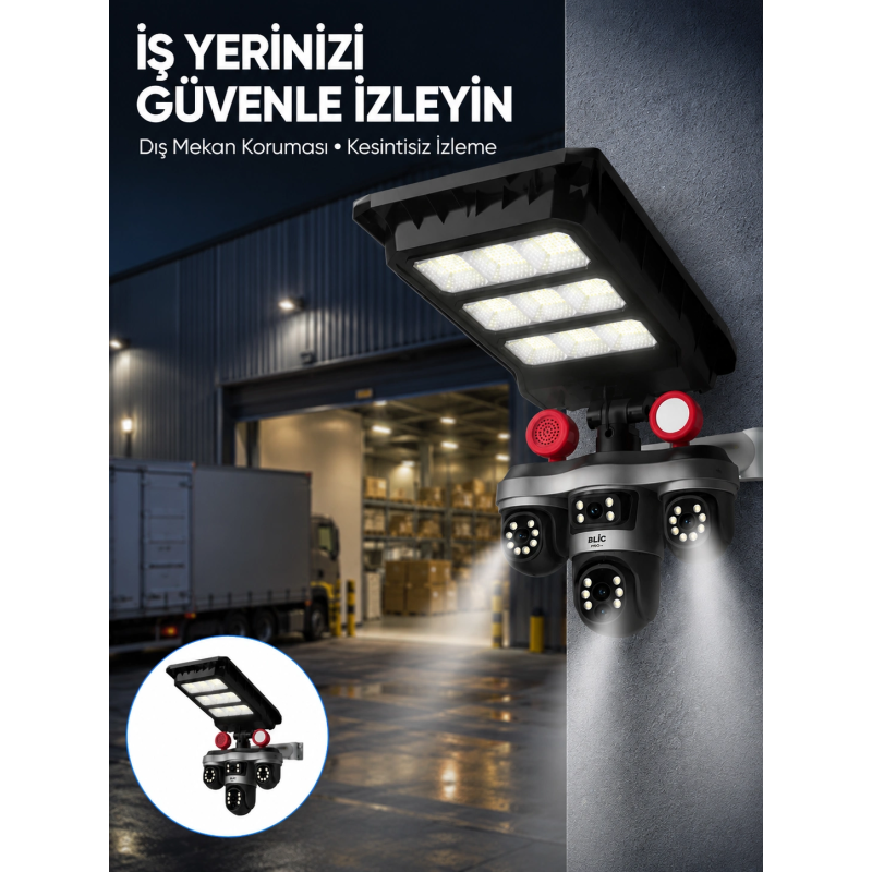 Solar Panelli 3 Lens Dış Mekan Güvenlik Kamerası Hareket Algılamalı Led Aydınlatmalı Solar Panelli 3 Lens Dış Mekan Güvenlik Kamerası Hareket Algılamalı Led Aydınlatmalı