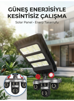 Solar Panelli Akıllı Güvenlik Kamerası Led Projektörlü