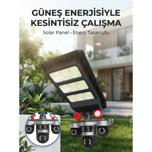 Solar Panelli Akıllı Güvenlik Kamerası Led Projektörlü