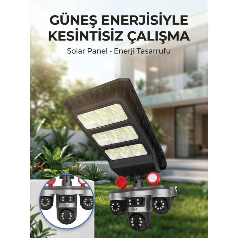 Solar Panelli Akıllı Güvenlik Kamerası Led Projektörlü Solar Panelli Akıllı Güvenlik Kamerası Led Projektörlü