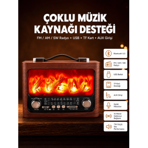 Solar Panelli Alev Işıklı Bluetooth Hoparlör – Çoklu Giriş, Uzun Pil Ömrü
