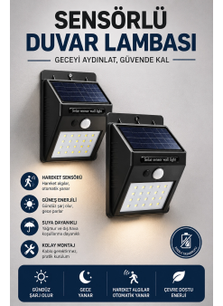 Solar Sensörlü Duvar Lambası Bahçe Lamba 20 Led Işık