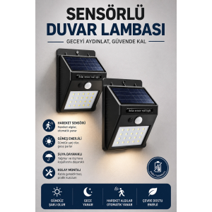 Solar Sensörlü Duvar Lambası Bahçe Lamba 20 Led Işık
