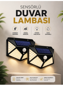 Solar Sensörlü Duvar Lambası Bahçe Lambaso Parlak Beyaz Işık Suya Dayanıklı