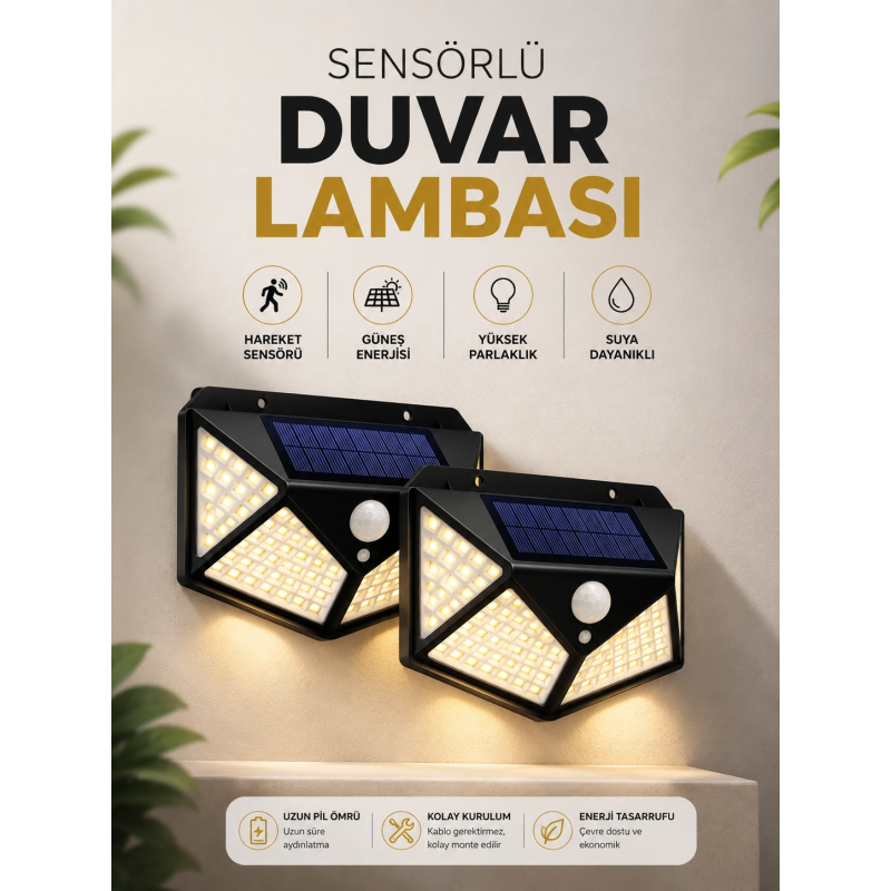 Solar Sensörlü Duvar Lambası Bahçe Lambaso Parlak Beyaz Işık Suya Dayanıklı Solar Sensörlü Duvar Lambası Bahçe Lambaso Parlak Beyaz Işık Suya Dayanıklı