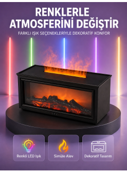 Şömine Görünümlü Hava Nemlendirici Renkli Led Işıklı Aroma Difüzörü