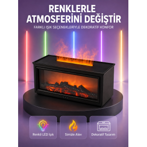 Şömine Görünümlü Hava Nemlendirici Renkli Led Işıklı Aroma Difüzörü