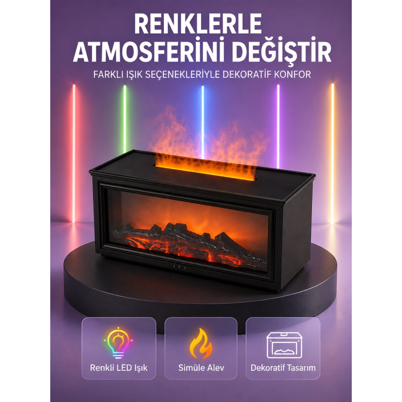 Şömine Görünümlü Hava Nemlendirici Renkli Led Işıklı Aroma Difüzörü Şömine Görünümlü Hava Nemlendirici Renkli Led Işıklı Aroma Difüzörü