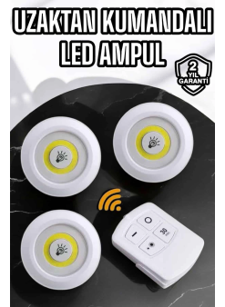 Spot Lamba Led Işık 3'lü Uzaktan Kumandalı Pilli Yapışkanlı Kablosuz