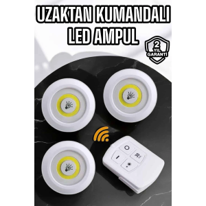 Spot Lamba Led Işık 3'lü Uzaktan Kumandalı Pilli Yapışkanlı Kablosuz