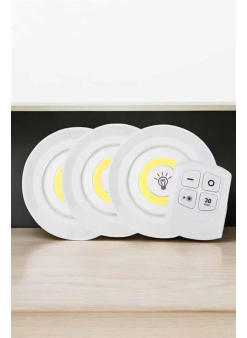 Spot Lamba Led Işık 3'lü Uzaktan Kumandalı Pilli Yapışkanlı Kablosuz