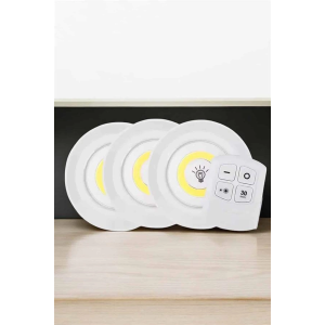 Spot Lamba Led Işık 3'lü Uzaktan Kumandalı Pilli Yapışkanlı Kablosuz