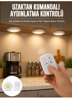 Spot Lamba Led Işık 3lü Uzaktan Kumandalı Pilli Yapışkanlı Kablosuz Yeni Nesil