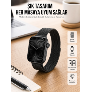 SQ-16 Mini Series 10 Akıllı Saat | Şık Ve Hafif Tasarım, 3 Kordon Seçeneği