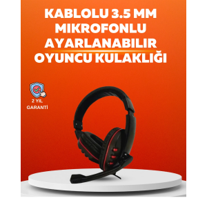 Stereo Kırmızı  Kulaklığı Yumuşak Pedli Mikrofonlu
