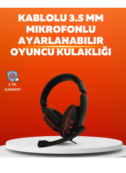 Stereo Kırmızıkulaklığı Yumuşak Pedli Mikrofonlu
