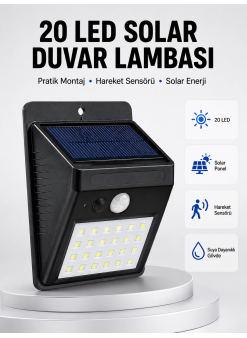 Su Geçirmez Ip65 20 Led Solar Sensörlü Bahçe Ve Veranda Aydınlatma Yeni Nesil