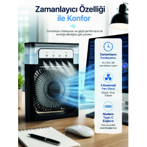 Su Hazneli Püskürtmeli Fan 1-3-5 Püskürtme Seçeneği, Type-c Güç Girişi