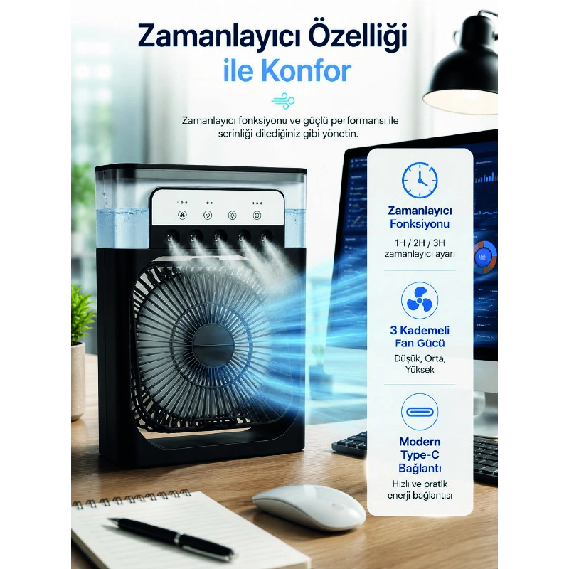 Su Hazneli Püskürtmeli Fan 1-3-5 Püskürtme Seçeneği, Type-c Güç Girişi Su Hazneli Püskürtmeli Fan 1-3-5 Püskürtme Seçeneği, Type-c Güç Girişi