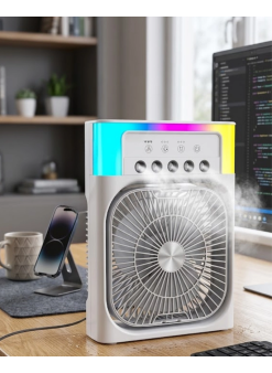 Su Püskürtmeli Mini Klima Fan Usb Şarjlı Masaüstü Soğutucu Rgb Işıklı