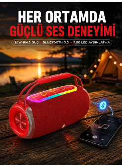 Suya Dayanıklı 20w Rgb Hoparlör Bluetooth, Usb, Sd Kart Ve Aux Girişli