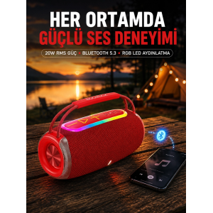 Suya Dayanıklı 20w Rgb Hoparlör Bluetooth, Usb, Sd Kart Ve Aux Girişli