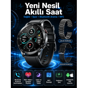 Suya Dayanıklı Dokunmatik Akıllı Saat Bluetooth 5.0, Sesli Asistan Ve Sağlık Takibi