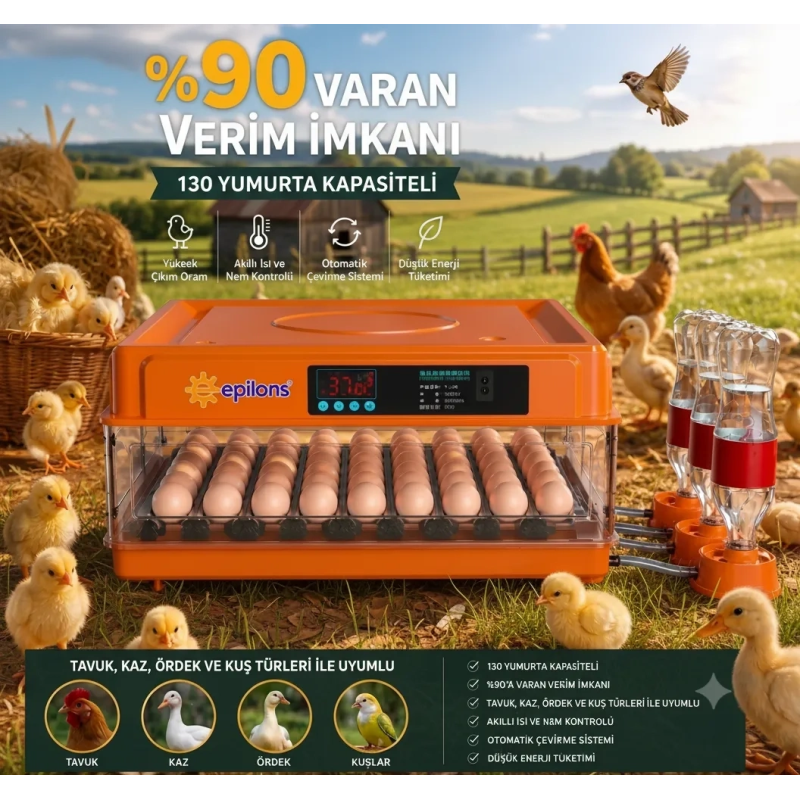 Tam Otomatik Kuluçka Makinesi 130 Yumurta Kapasiteli | Akıllı Isı Ve Nem Kontrolü | Otomatik Yumurta Çevirme | Otomatik Su Sistemi | Ayarlanabilir Viyol Tam Otomatik Kuluçka Makinesi 130 Yumurta Kapasiteli | Akıllı Isı Ve Nem Kontrolü | Otomatik Yumurta Çevirme | Otomatik Su Sistemi | Ayarlanabilir Viyol