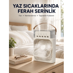 Taşınabilir 3'ü 1 Arada Mini Fan | Nemlendirici + Soğutucu + Gece Lambası Yeni Nesil