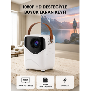 Taşınabilir Akıllı 1080p Projektör – 64gb Hafıza, 2gb Ram, Full Hd Görüntü, Kumandalı Yeni Nesil