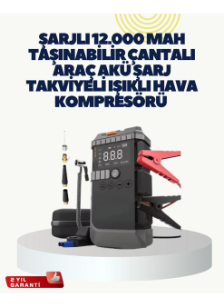 Taşınabilir Akü Takviye Cihazı Işıklı Hava Kompresörü Powerbank