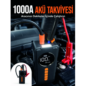 Taşınabilir Araç Acil Durum Cihazı 1000a Akü Takviye Hava Kompresörü Dijital Lastik Şişirme Pompası