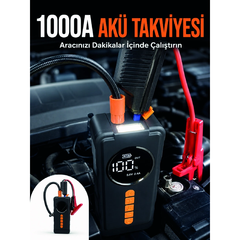 Taşınabilir Araç Acil Durum Cihazı 1000a Akü Takviye Hava Kompresörü Dijital Lastik Şişirme Pompası Taşınabilir Araç Acil Durum Cihazı 1000a Akü Takviye Hava Kompresörü Dijital Lastik Şişirme Pompası