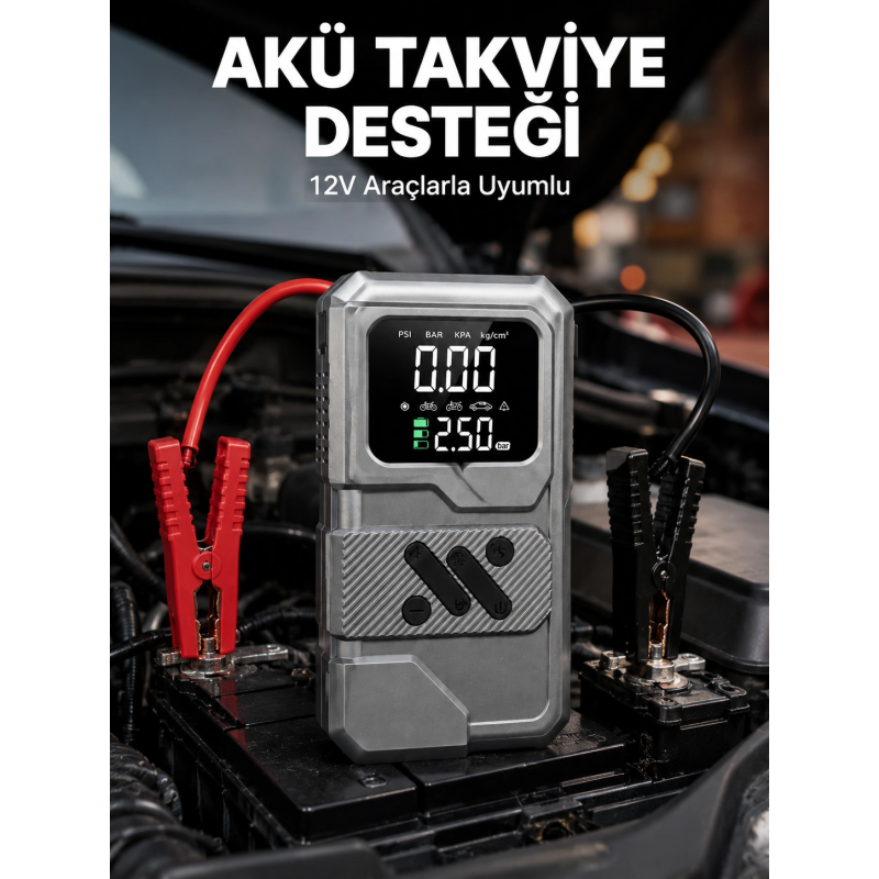 Taşınabilir Araç Akü Takviye Ve Hava Kompresörü Powerbank Özellikli Taşınabilir Araç Akü Takviye Ve Hava Kompresörü Powerbank Özellikli