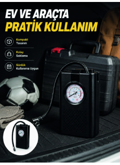 Taşınabilir Araç Hava Pompası Analog Manometreli Lastik Şişirme Pompası