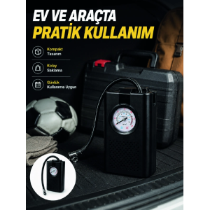 Taşınabilir Araç Hava Pompası Analog Manometreli Lastik Şişirme Pompası