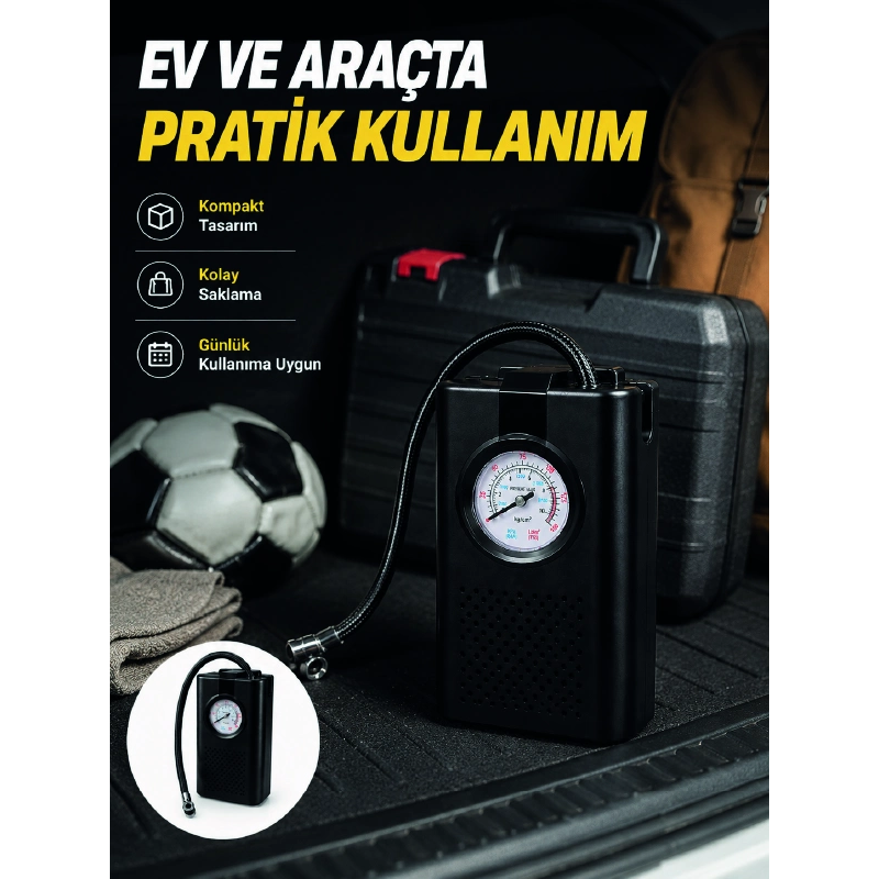 Taşınabilir Araç Hava Pompası Analog Manometreli Lastik Şişirme Pompası Taşınabilir Araç Hava Pompası Analog Manometreli Lastik Şişirme Pompası