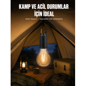 Taşınabilir Askılı Ampul Kamp Lambası Askılı Type-c Şarjlı Bahçe Lambası