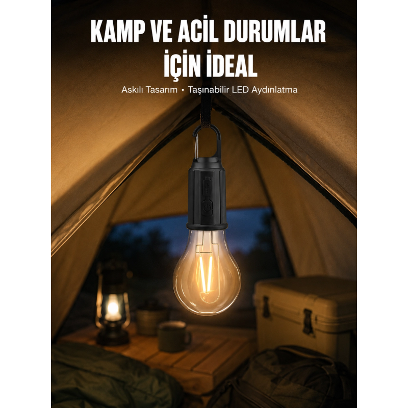 Taşınabilir Askılı Ampul Kamp Lambası Askılı Type-c Şarjlı Bahçe Lambası Taşınabilir Askılı Ampul Kamp Lambası Askılı Type-c Şarjlı Bahçe Lambası