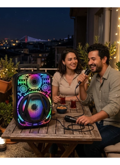 Taşınabilir Bluetooth Speaker Mikrofonlu Rgb Işıklı Karaoke Ses Sistemi