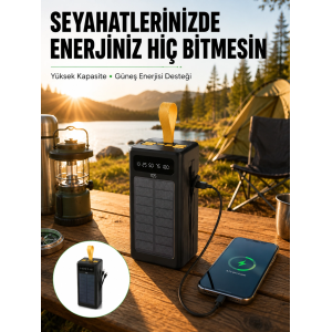 Taşınabilir Güneş Panelli Powerbank Çoklu Cihaz Şarj Destekli Yeni Nesil